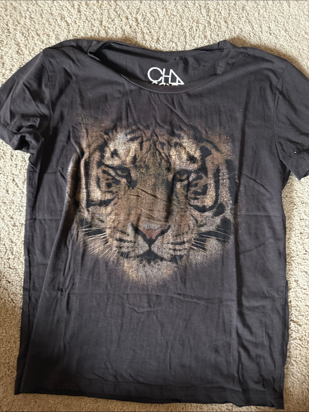 Chaser Black Tee with Brown Tiger Face